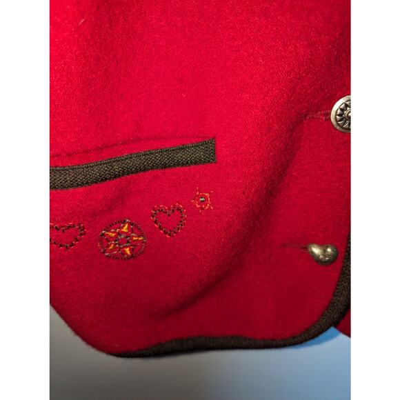 Vintage Geiger Red Boiled Wool Cardigan Shacket Heart Button Embroidered Size 36 - Picture 7 of 11